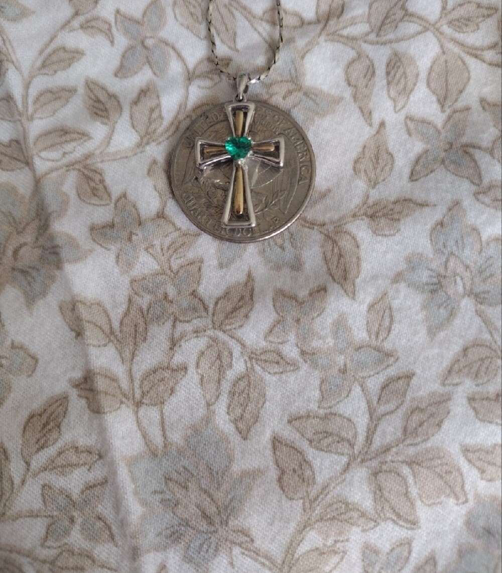 Sterling Silver Emerald Heart Cross Necklace - Picture 5 of 9